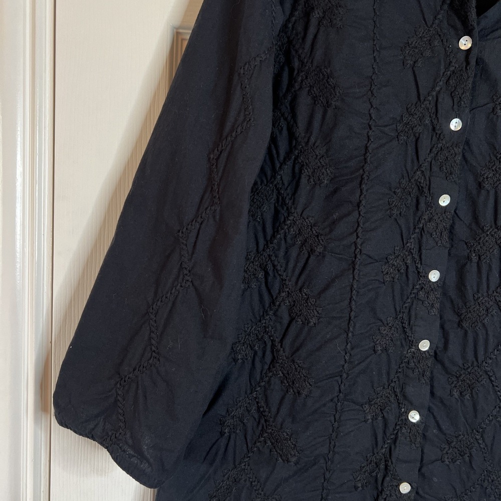 NEW Julia Amory Black Embroidered Long Sleeve The Swizzle Button Up Dress Medium - Picture 6 of 8